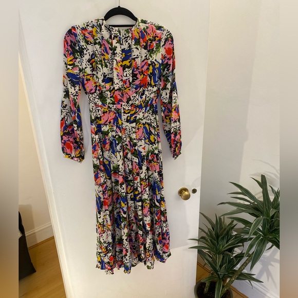 RIXO Midi Dress Camellia Floral Print Pleated Silk Size XX-Small - Picture 3 of 6